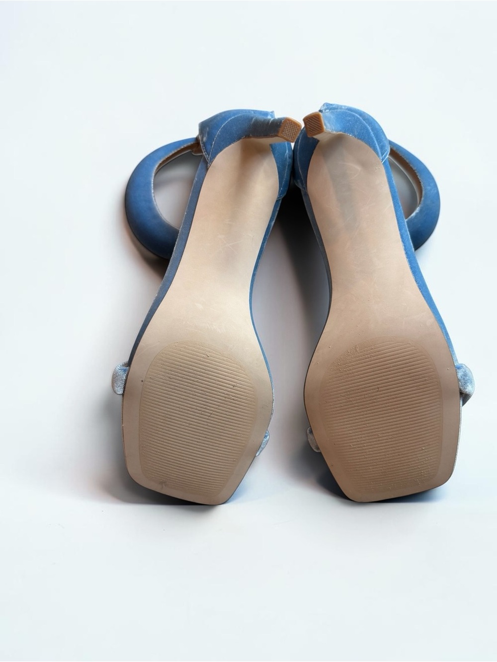 Steve Madden Powder Blue Velvet Ankle-Strap Stiletto Sandals - Picture 7 of 14
